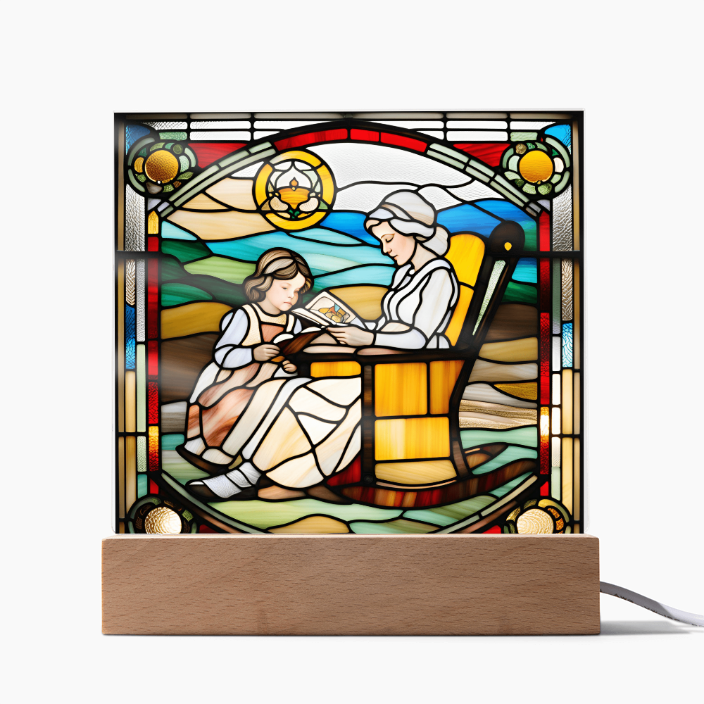 Grandmother and Granddaughter - Stained Glass Style LED Acrylic Plaque – A Touching Gift of Love and Legacy - Mallard Moon Gift Shop