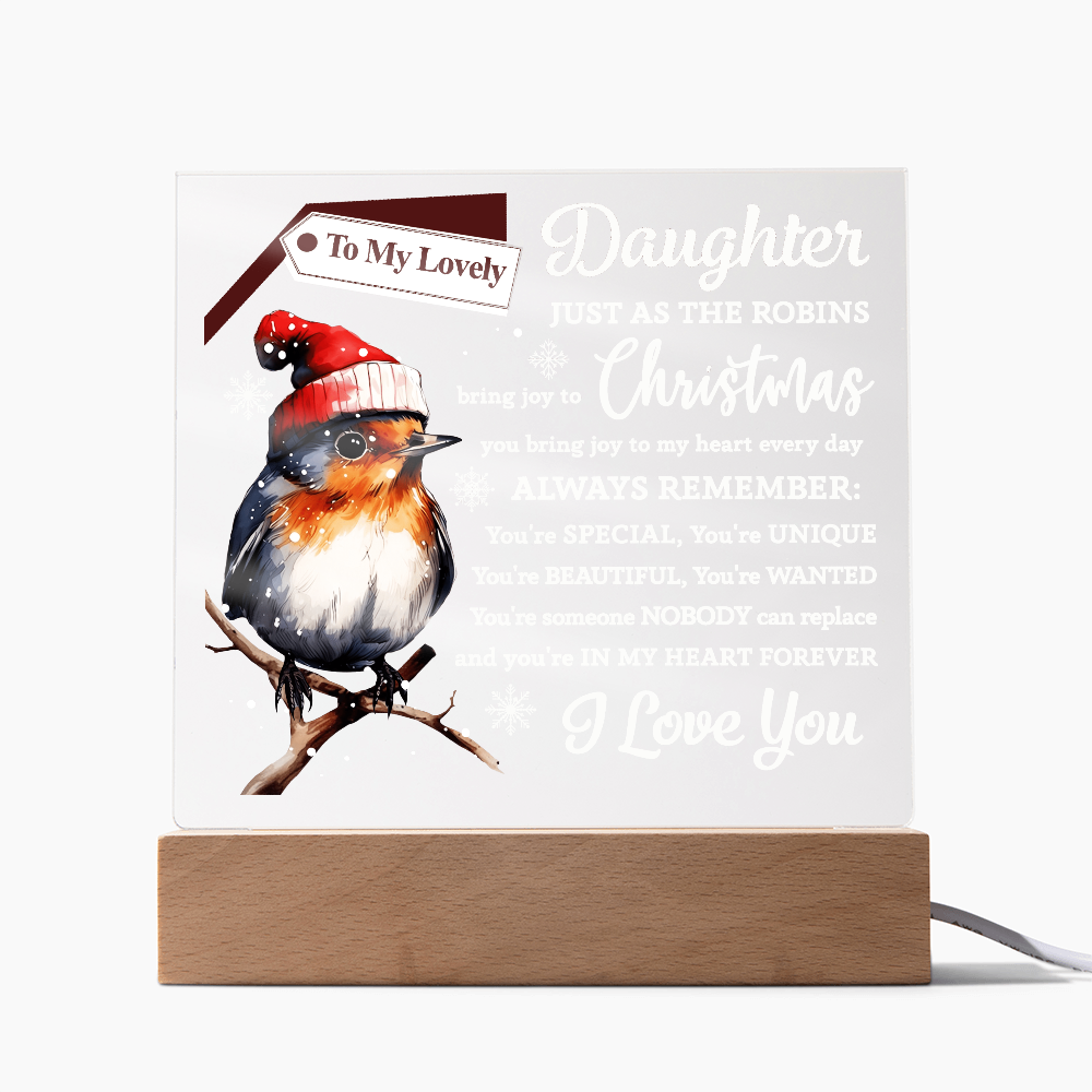 To My Lovely Daughter Robin Acrylic Plaque – Christmas LED Light Gift from Mom or Dad | Heartfelt Holiday Keepsake