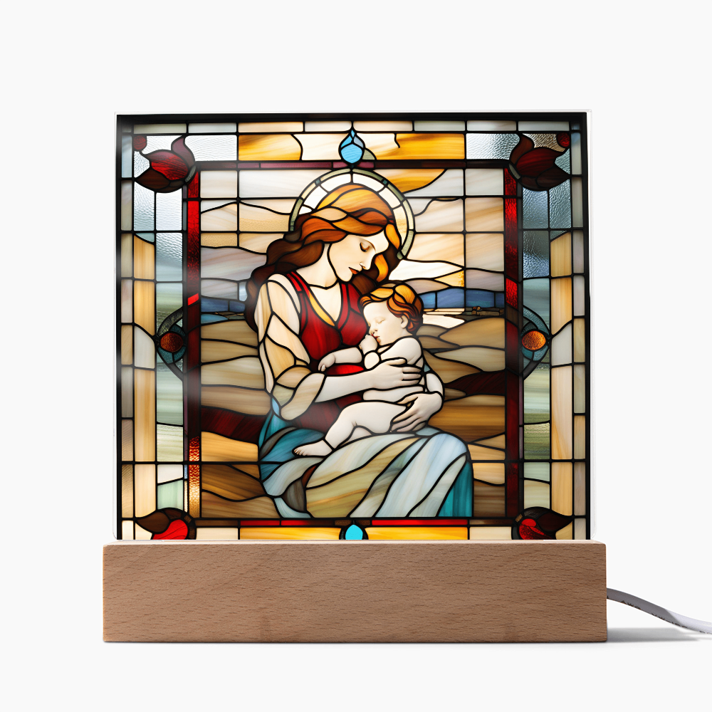 Redhead Mother and Baby - Stained Glass Style LED Acrylic Plaque – A Radiant Keepsake for New Moms and Mother's Day - Mallard Moon Gift Shop