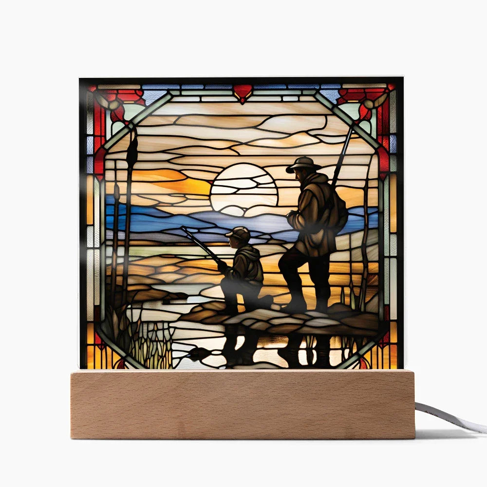 Father and Son Duck Hunting - Stained Glass Style LED Acrylic Plaque – A Meaningful Gift for Hunters and Outdoorsmen