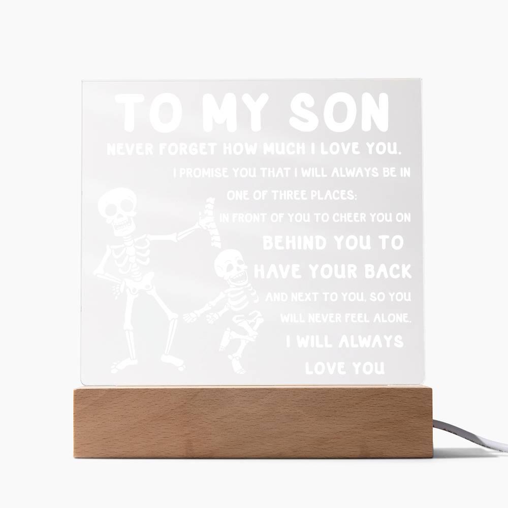 Son - Never Feel Alone Halloween Acrylic Square Plaque with LED Wooden Base - Mallard Moon Gift Shop