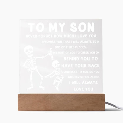 Son - Never Feel Alone Halloween Acrylic Square Plaque with LED Wooden Base - Mallard Moon Gift Shop