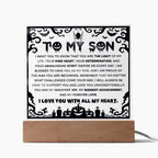 Son - Proudest Achievement - Halloween Acrylic Square Plaque with LED Wooden Base