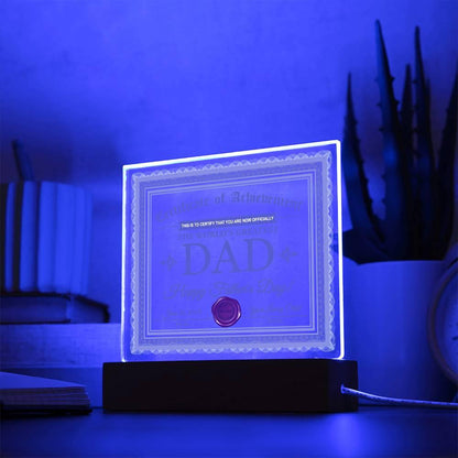 Dad Certificate of Achievement The World's Greatest Dad Happy Father's Day Personalized Acrylic Plaque - Mallard Moon Gift Shop