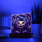 Halloween Pumpkin Stained-Glass Acrylic Square Plaque with LED Wooden Base