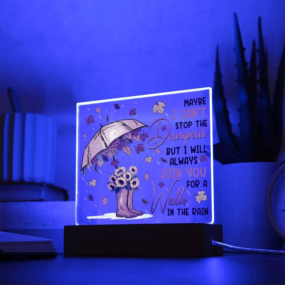 Best Friend Join You for a Walk in the Rain Acrylic Square Plaque with LED Wood Base - Mallard Moon Gift Shop