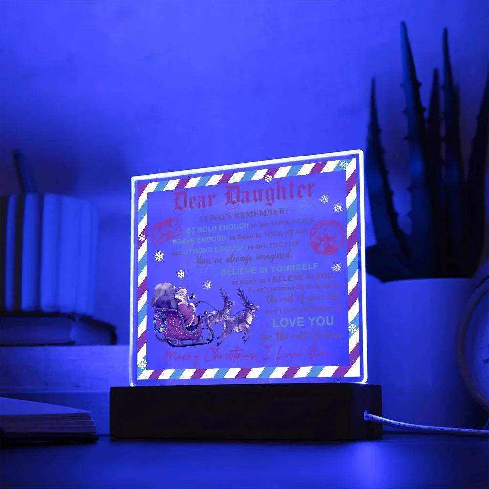 Daughter - Use Your Voice Christmas Acrylic Square Plaque with LED Wooden Base