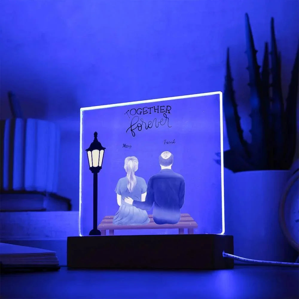 Anniversary, Birthday, Christmas Personalized Couples Romantic Sitting in the Park Acrylic Plaque