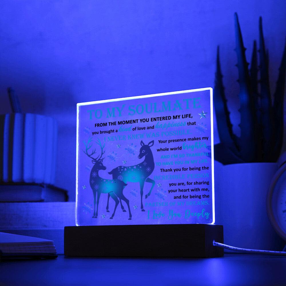 Soulmate - Partner Of Dreams Acrylic Plaque with LED Lighted Wooden Base - Mallard Moon Gift Shop