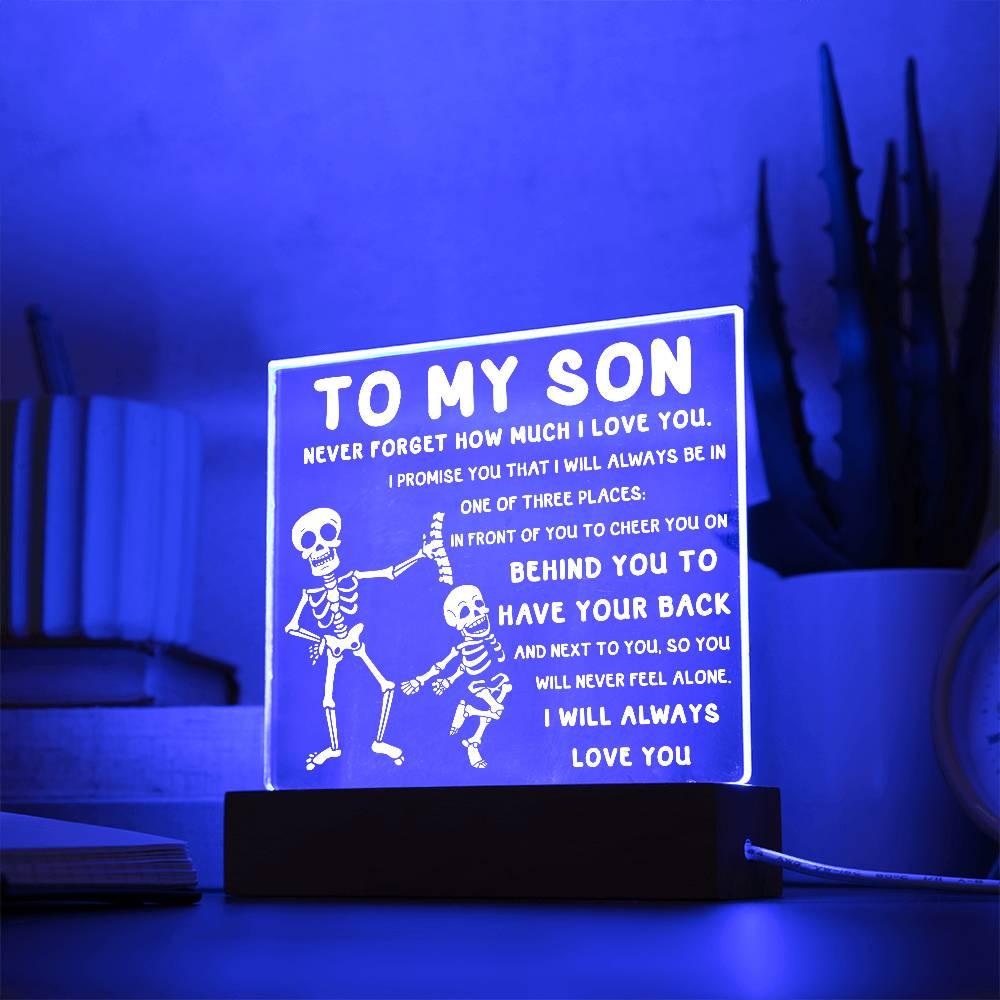 Son - Never Feel Alone Halloween Acrylic Square Plaque with LED Wooden Base - Mallard Moon Gift Shop