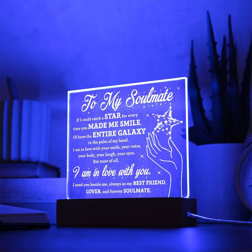 Soulmate Gift - Catch a Star Acrylic Plaque with Lighted LED Wooden Base - Mallard Moon Gift Shop
