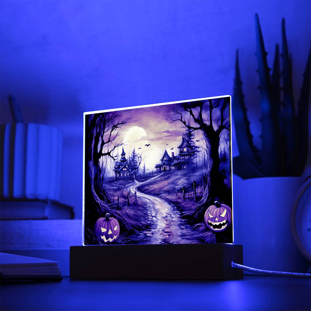 Twilight Terrace: Eerie Mansion Halloween Acrylic Plaque - Mallard Moon Gift Shop