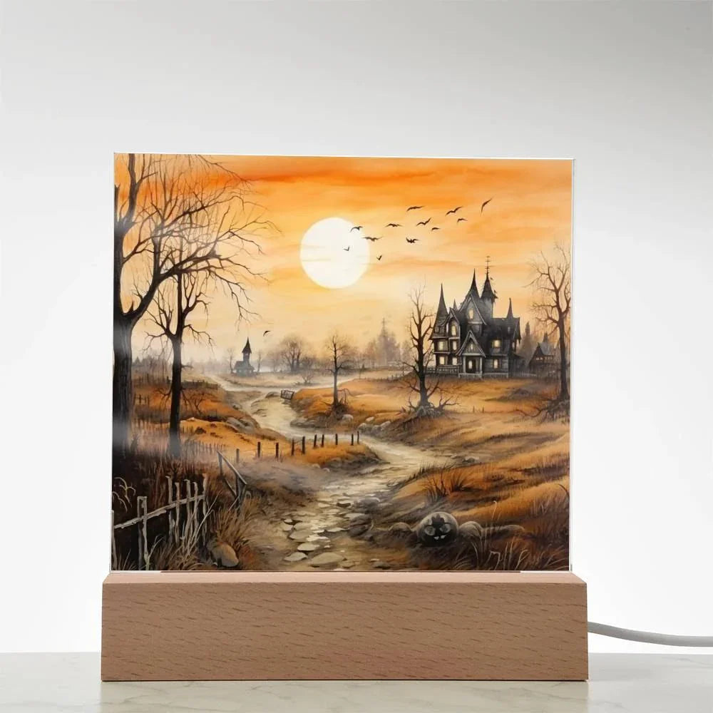 Ghost Manor: Acrylic Halloween Plaque Haunted House Table-top Lighted Decoration