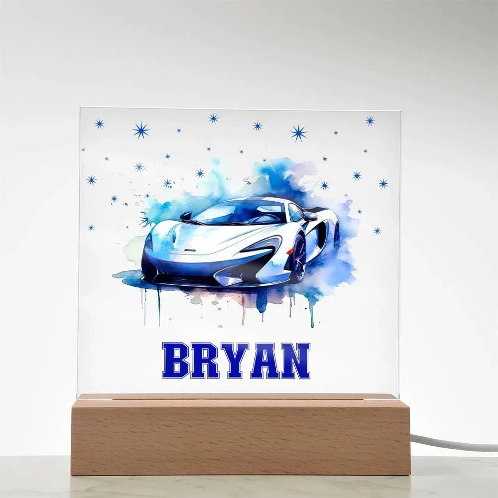 Personalized Sports Car Acrylic Plaque - Nightlight Room Decor