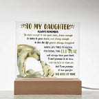 Daughter - This Old Bear Acrylic Square Plaque with LED Wooden Base