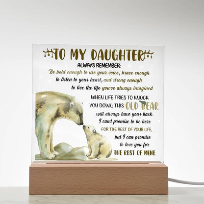 Daughter - This Old Bear Acrylic Square Plaque with LED Wooden Base - Mallard Moon Gift Shop