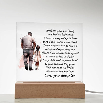 Black Father and Daughter Walk with Me Daddy Personalized Acrylic Plaque - Mallard Moon Gift Shop