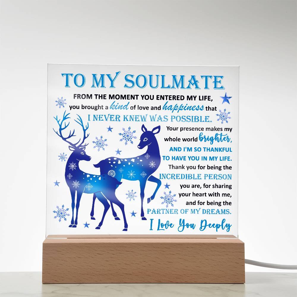Soulmate - Partner Of Dreams Acrylic Plaque with LED Lighted Wooden Base - Mallard Moon Gift Shop
