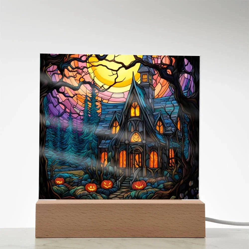 Ghoulish Mansion: Halloween Acrylic Plaque Spooky Haunted House Table-top Decor