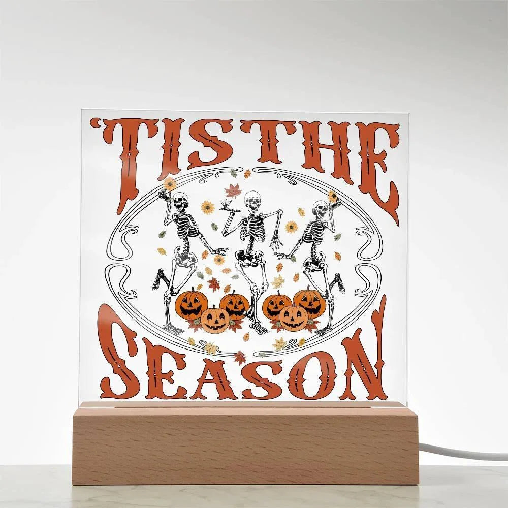 Halloween Decor - Tis The Season Acrylic Square Plaque with LED Wooden Base