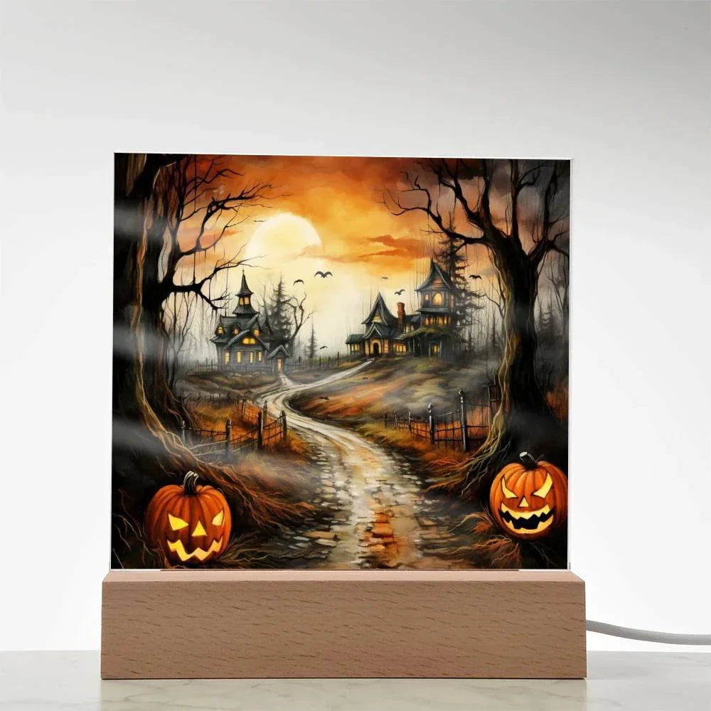 Twilight Terrace: Eerie Mansion Halloween Acrylic Plaque