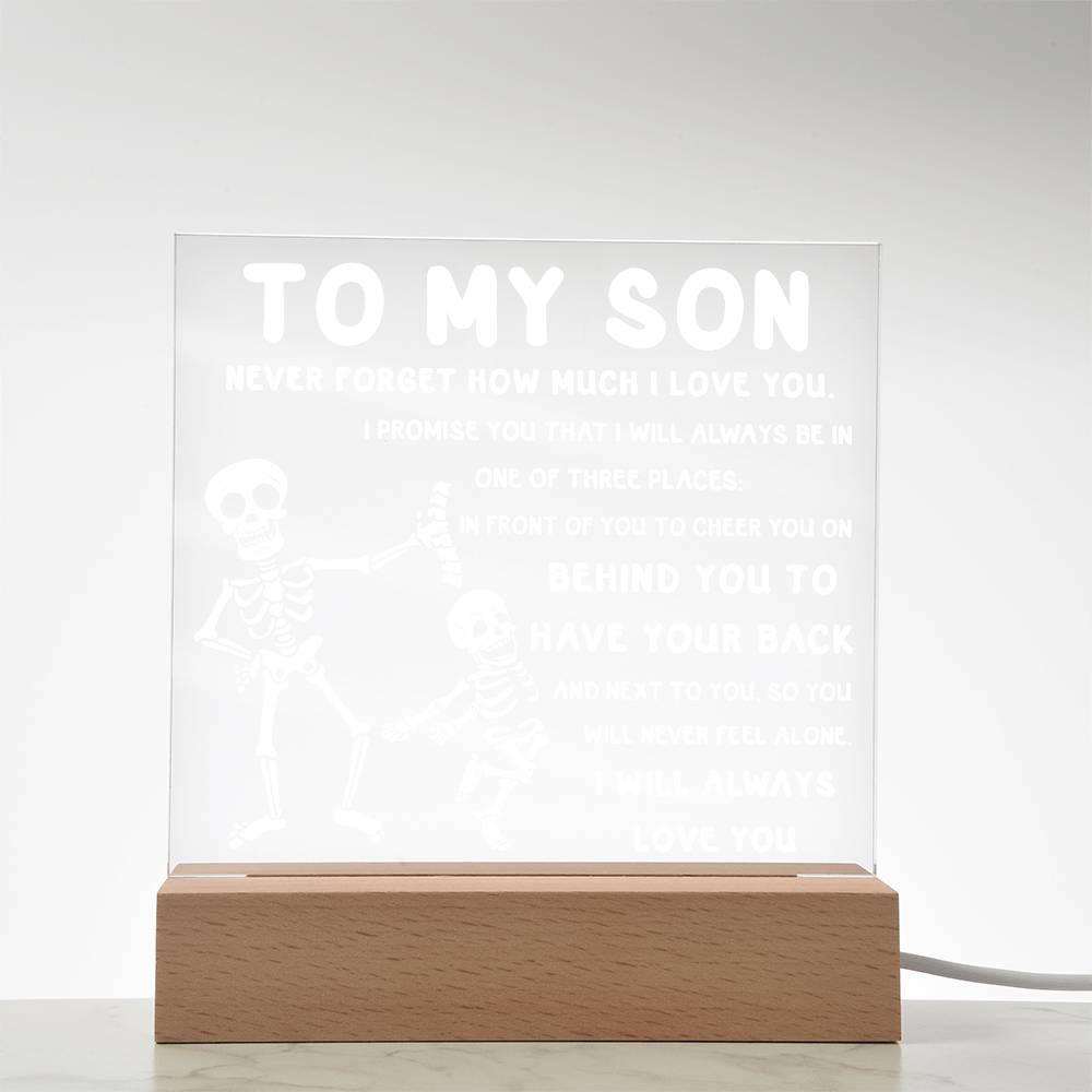 Son - Never Feel Alone Halloween Acrylic Square Plaque with LED Wooden Base - Mallard Moon Gift Shop