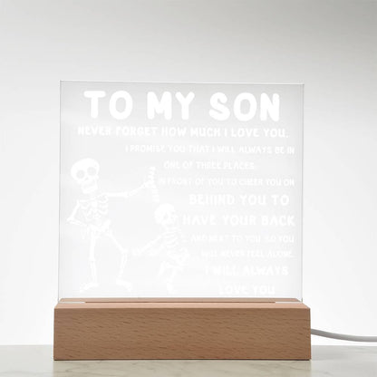 Son - Never Feel Alone Halloween Acrylic Square Plaque with LED Wooden Base - Mallard Moon Gift Shop