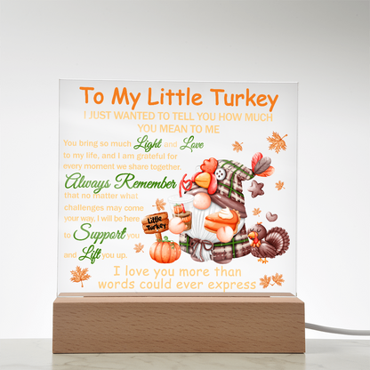 To My Little Turkey Acrylic Plaque – Heartfelt Thanksgiving Gift for Child, Grandchild, or Loved One | Cute Fall Message Keepsake | LED Light Base Option