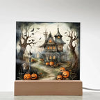 Midnight Manor: Premium Acrylic Halloween Plaque Haunted House Lighted Table-top Decor