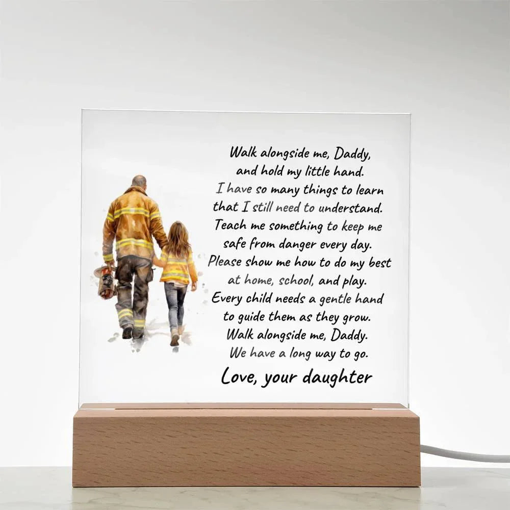 Personalized Firefighter Dad & Daughter Acrylic Plaque – Custom Poem Gift with Name – Heartfelt Father–Daughter Keepsake for Birthdays, Christmas, Father’s Day