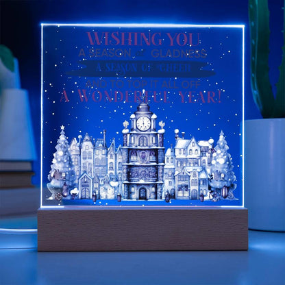 Wishing You a Season of Gladness Holiday Acrylic Plaque with Lighted LED Wooden Base - Mallard Moon Gift Shop