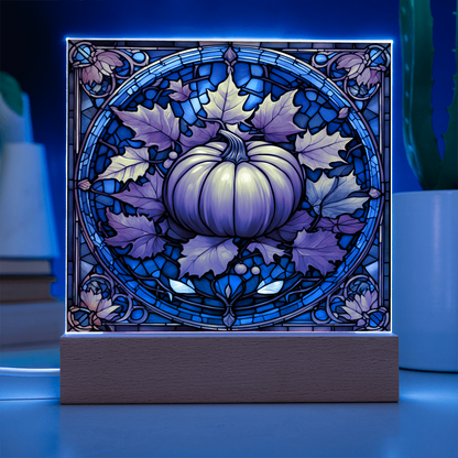 Stained Glass Pumpkin Acrylic Plaque – Elegant Thanksgiving Home Décor | Fall Harvest LED Light Display