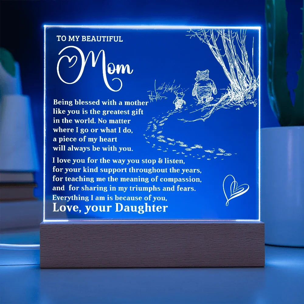 To My Beautiful Mom - Personalized LED Lighted Acrylic Plaque Keepsake - The Greatest Gift