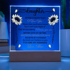 Daughter Sunflower Acrylic Plaque with LED Lighted Wooden Base Meaningful Birthday, Graduation, or Christmas Present Gift from Mom