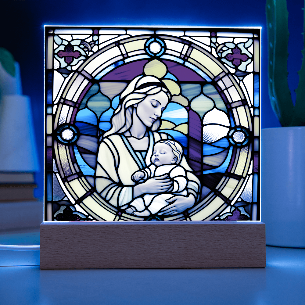 Forever Cradled Stained Glass Style LED Acrylic Plaque – A Touching Tribute for New Moms and Baby Celebrations - Mallard Moon Gift Shop
