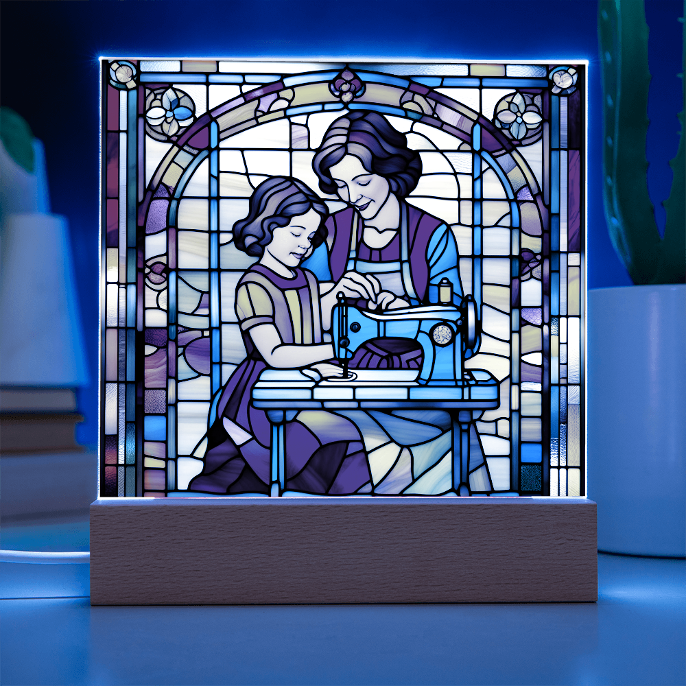 Sewing Together - Stained Glass Style LED Acrylic Plaque – A Heartfelt Gift for Quilters, Crafters, and Mothers - Mallard Moon Gift Shop