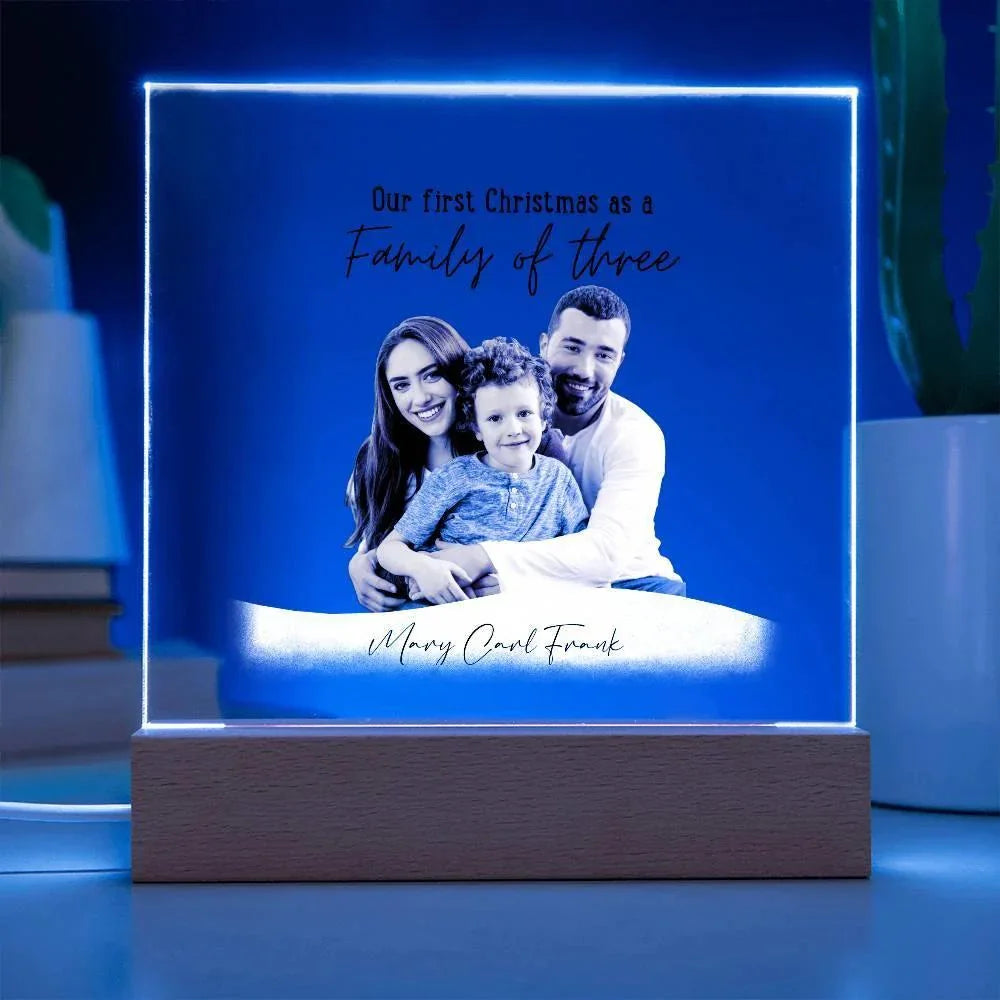 Family Acrylic Plaque – “Our First Christmas as a Family of…” | Custom Name & Family Size Light-Up Holiday Gift