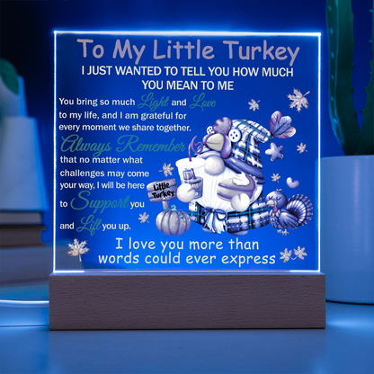 To My Little Turkey Acrylic Plaque – Heartfelt Thanksgiving Gift for Child, Grandchild, or Loved One | Cute Fall Message Keepsake | LED Light Base Option