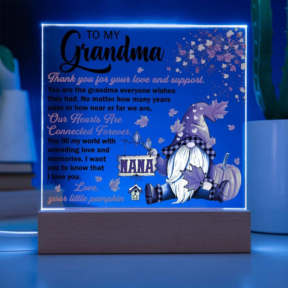 Grandma - Thank You for Your Love And Support Acrylic Square Plaque with LED Wooden Base - Mallard Moon Gift Shop