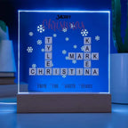 Personalized Crossword Puzzle Merry Christmas Acrylic Plaque with Lighted LED Wooden Base