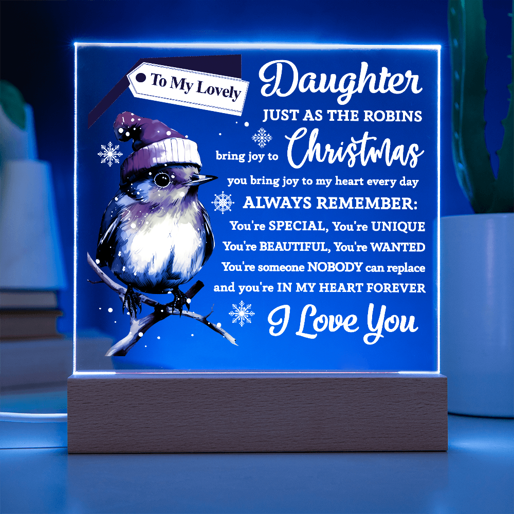 To My Lovely Daughter Robin Acrylic Plaque – Christmas LED Light Gift from Mom or Dad | Heartfelt Holiday Keepsake