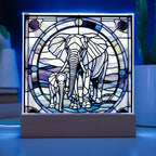 Elephant Mother and Baby Calf - Stained Glass Style LED Acrylic Plaque – A Symbol of Strength, Love, and Family