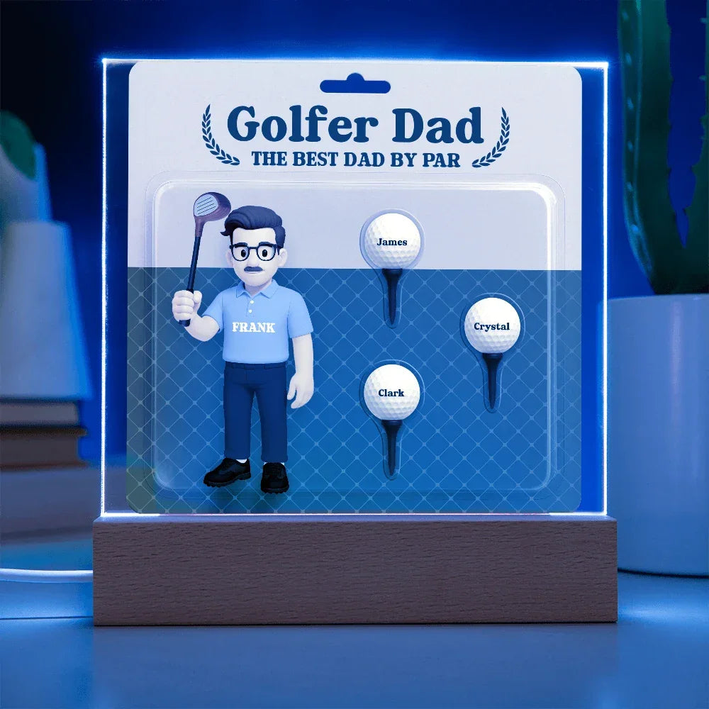 Golfer Dad Personalized Gift Plaque – Custom Golf Balls with Kids' Names – “The Best Dad by Par” Father's Day Gift from Children