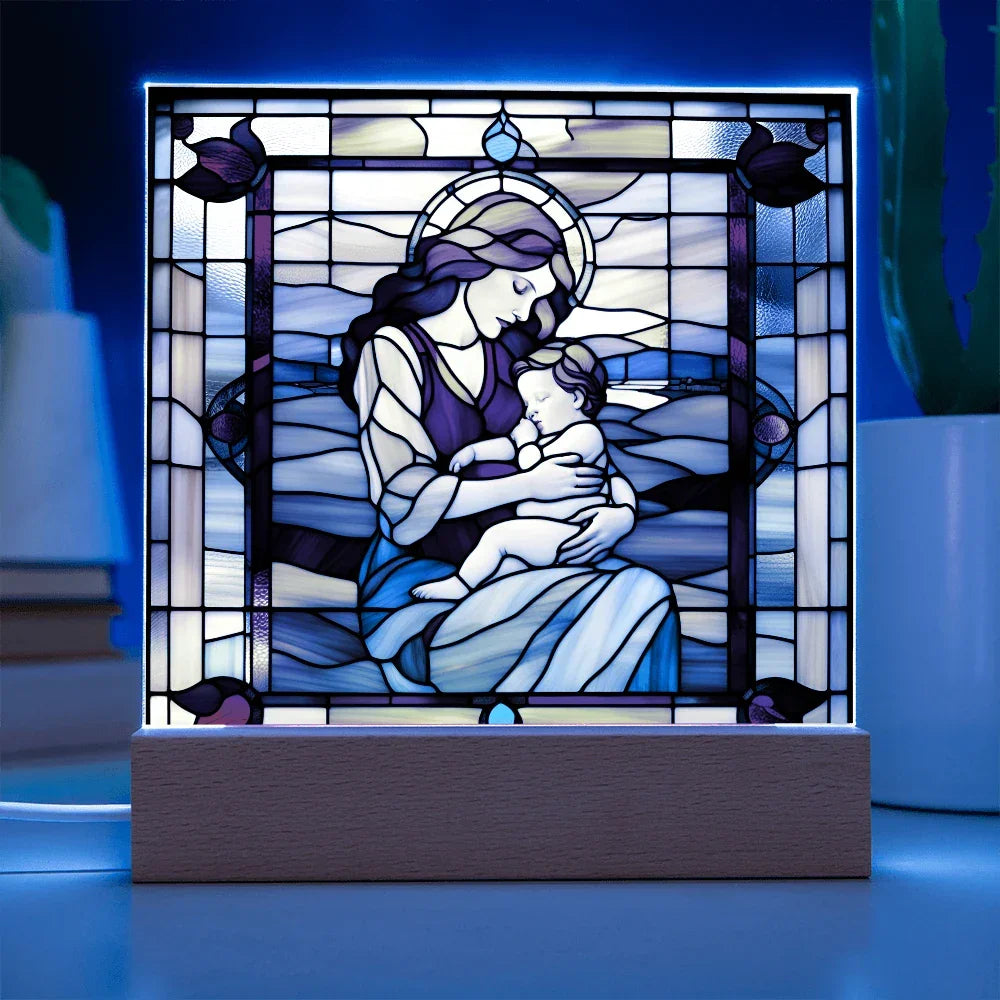 Redhead Mother and Baby - Stained Glass Style LED Acrylic Plaque – A Radiant Keepsake for New Moms and Mother's Day