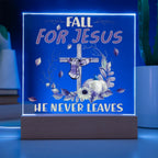 Fall for Jesus Acrylic Plaque – Christian Fall Décor with Cross and Pumpkins | Faith-Based LED Light Display Gift