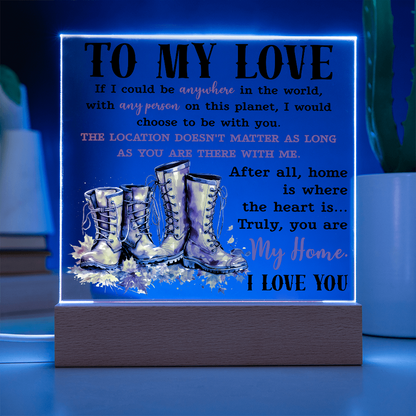 To My Love Acrylic Plaque – Romantic Fall Gift for Husband, Wife, or Partner | “You Are My Home” LED Light Display