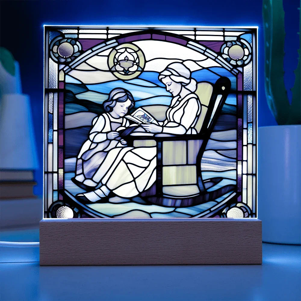 Grandmother and Granddaughter - Stained Glass Style LED Acrylic Plaque – A Touching Gift of Love and Legacy