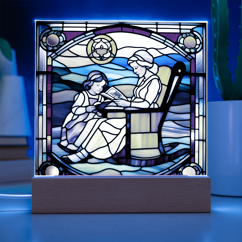 Grandmother and Granddaughter - Stained Glass Style LED Acrylic Plaque – A Touching Gift of Love and Legacy - Mallard Moon Gift Shop