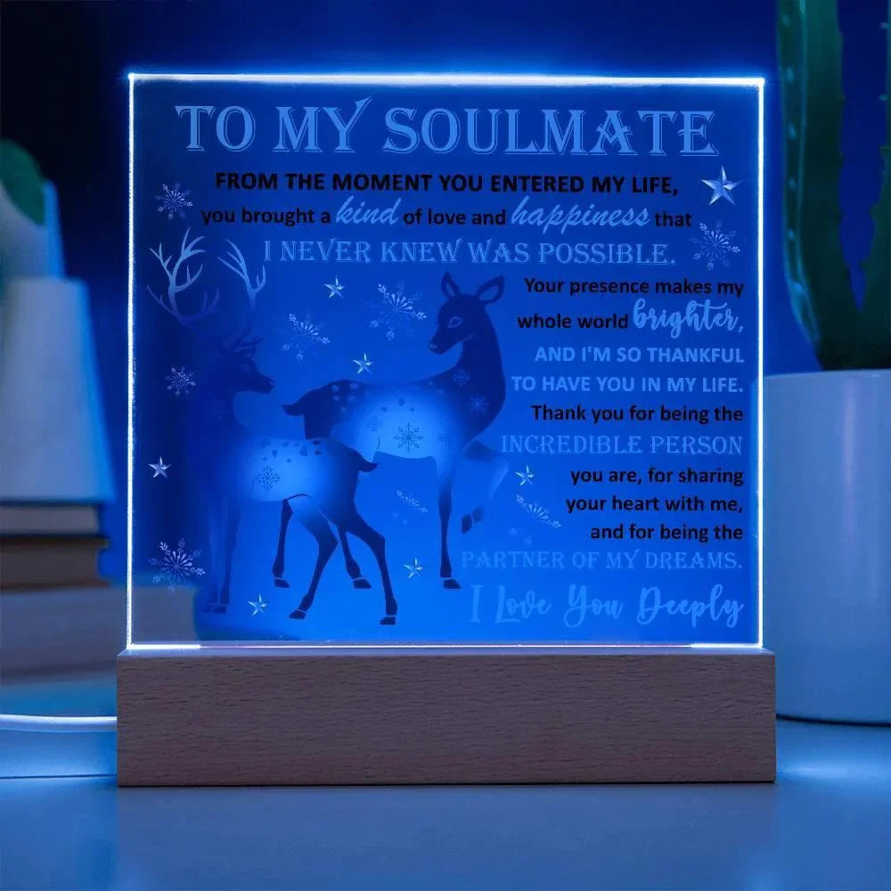 Soulmate - Partner Of Dreams Acrylic Plaque with LED Lighted Wooden Base