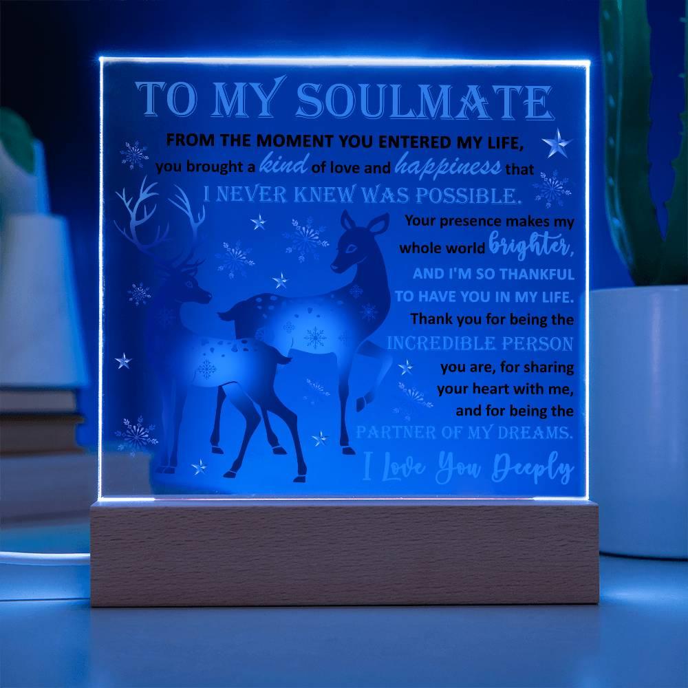 Soulmate - Partner Of Dreams Acrylic Plaque with LED Lighted Wooden Base - Mallard Moon Gift Shop